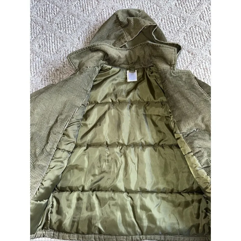 Gymboree Boy's Size Medium 7/8  Corduroy Winter Jacket Green -Removable Hood EUC